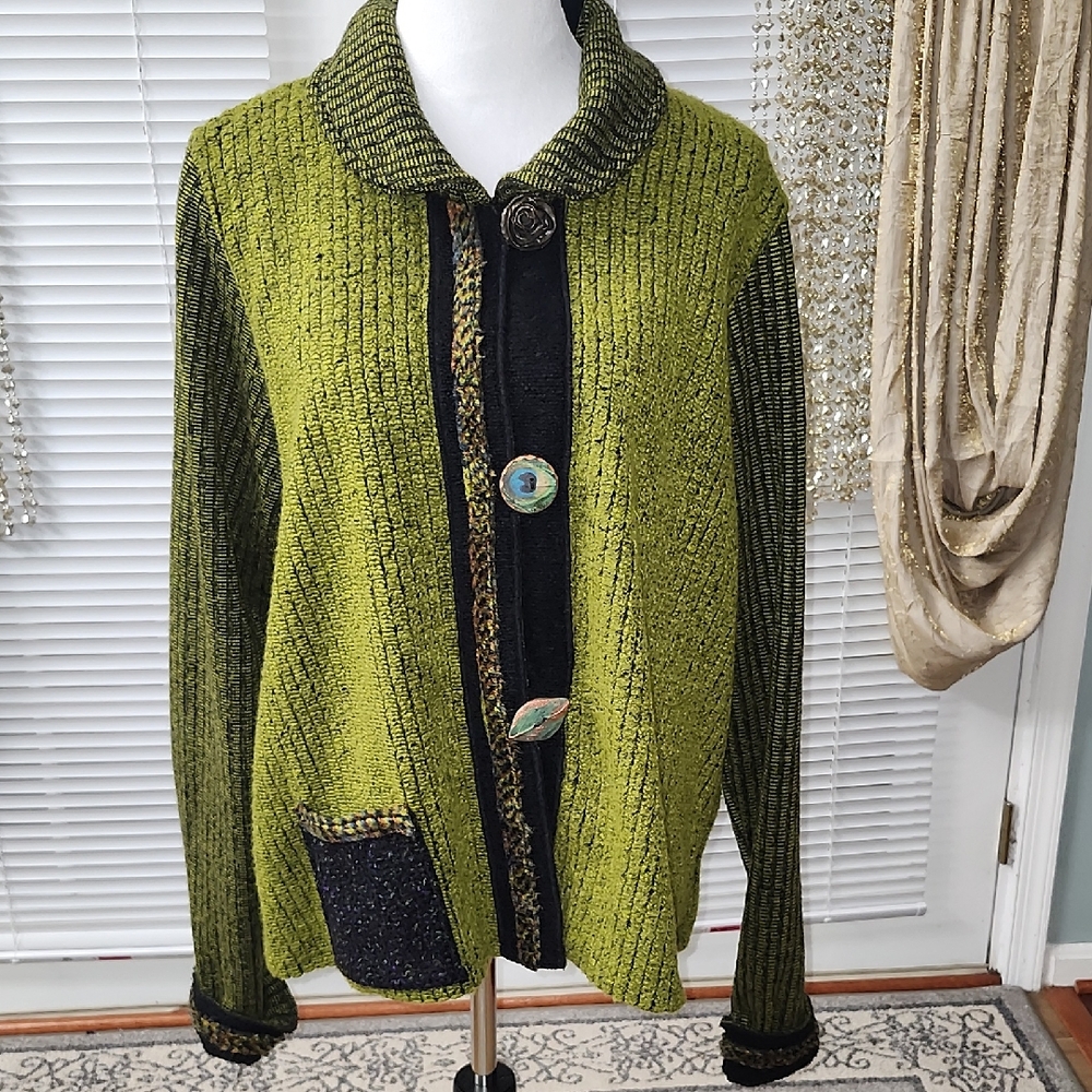 Lee Andersen Green and Black Textured Cardigan